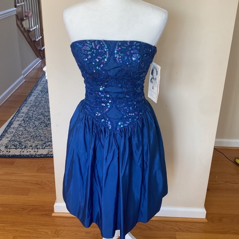 Gunne Sax Vintage Jessica McClintock NWT Blue Sequin Strapless Dress Size 7